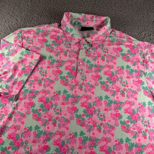 Sunday Swagger Polo Mens 2XL Pink Green Floral Short Sleeve Athletic Golf Shirt